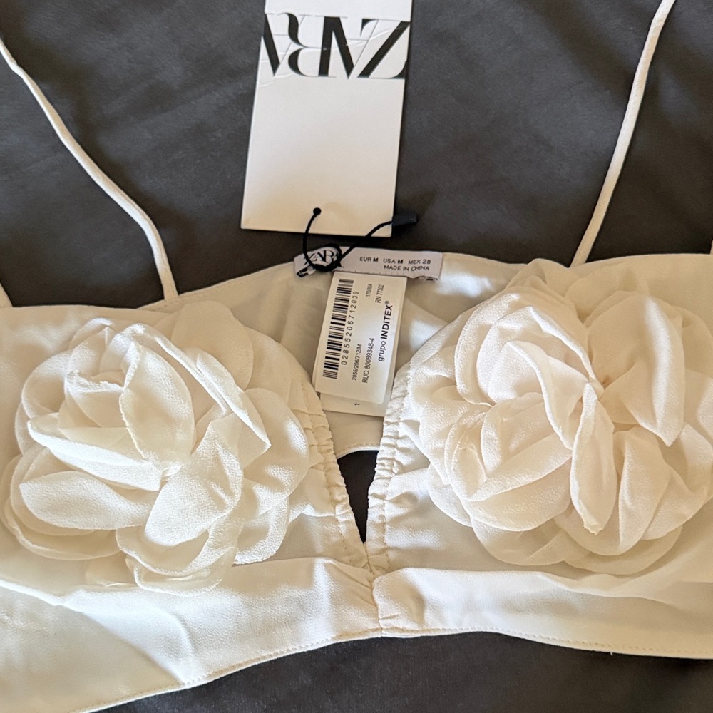 Zara Ivory Floral Bandeau Crop top - Picture 4 of 9